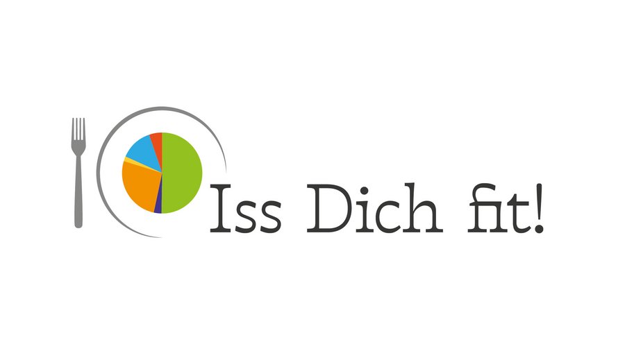Logo von IssDichFit - links ist eine Gabel, rechts daneben ein Kreis, der in verschiedenfarbige Segmente unterteilt ist. Dieser ist rechts ein Stück offen und dort steht dann Iss Dich fit!