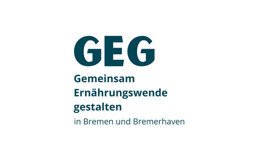 Logo GEG - in der Mitte steht in Großbuchstaben GEG, darunter (immer ein Wort pro Zeile) Gemeinsam Ernährungswende gestalten in Bremen und Bremerhaven)